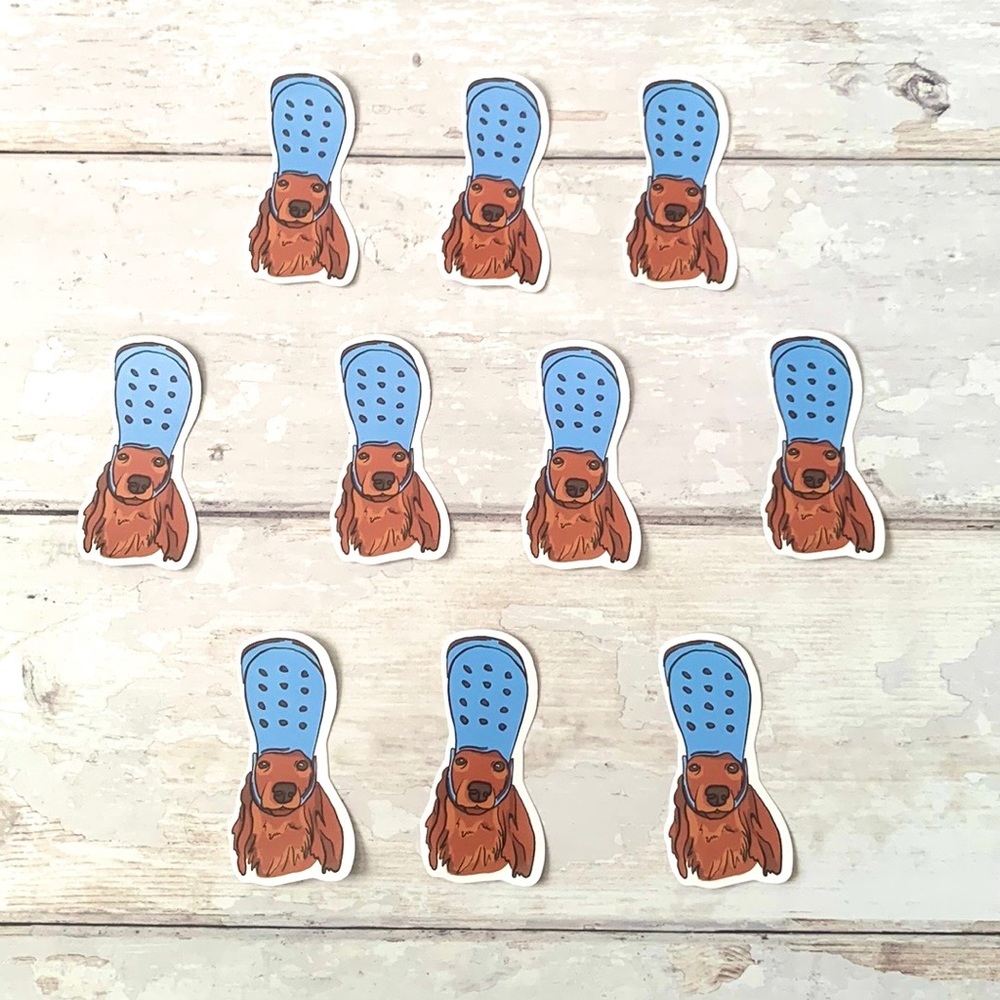 Sticker Bundle 10pc Set Golden Retriever Dog Wearing Crocs Shoe As Hat NEW
